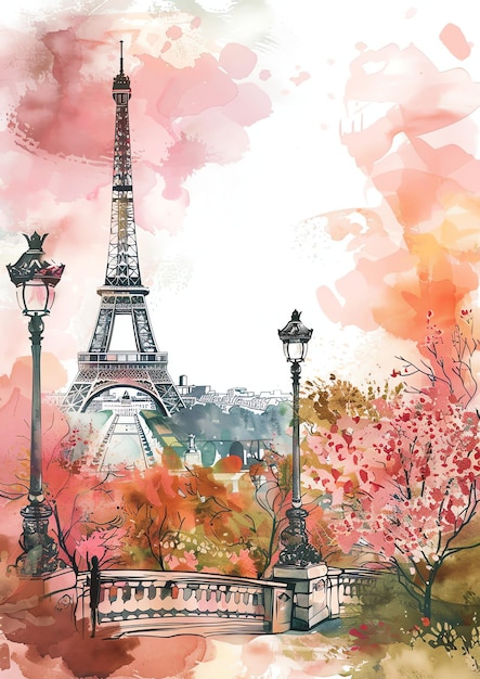 Parijs Frankrijk Luxemburg Tuinen landschap aquarel bruiloft uitnodiging sjabloon