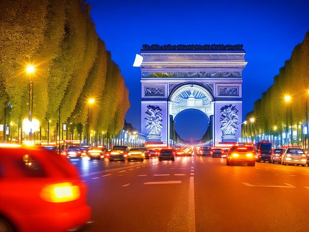 Parijs Frankrijk nachtscène met autoverkeer prachtig gemaakt met Generative AI