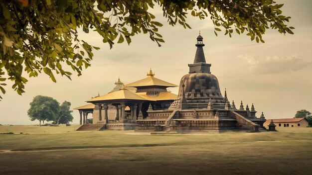 Photo parinirvana stupa and temple kushinagar india