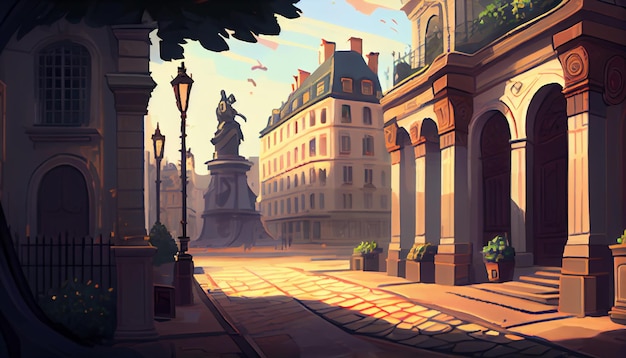 Paris 2D background environment for a mobile game A high quality horizontal background landscape Gaming template design location Generative ai