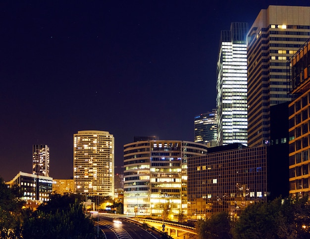 Paris business district at night