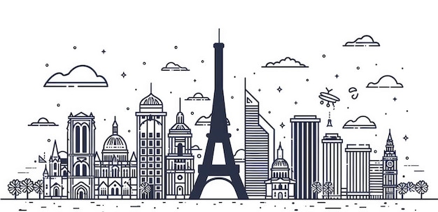 PARIS City on a White Background