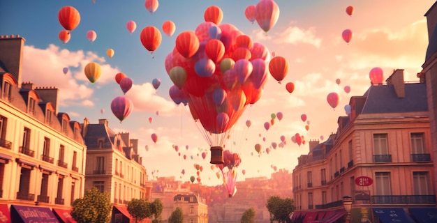 Paris colorful sky with balloons