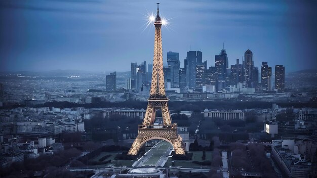 Paris eiffel tower and skyline aerial france