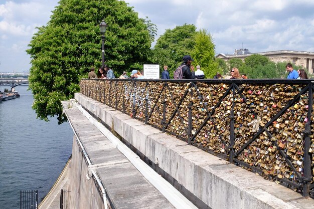 PARIS FRANCE APRIL 29 2017 Love padlocks on famous Pont des Arts bridge