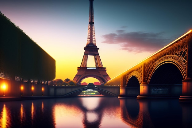 Paris France illustration concept background wallpaper draw Eiffel Tower concept