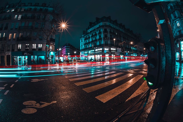 Paris France January 30 2020 Pedestrian walking way view after rain during night