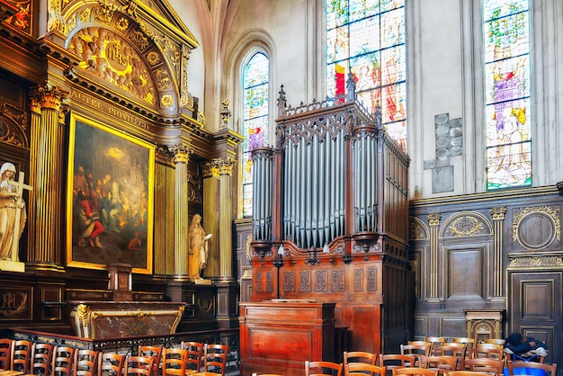 PARIS FRANCE  JULY 08 2016  Interior StGervaisetStProtais Church of Paris located in the Marais district east of City Hall Hotel de Ville