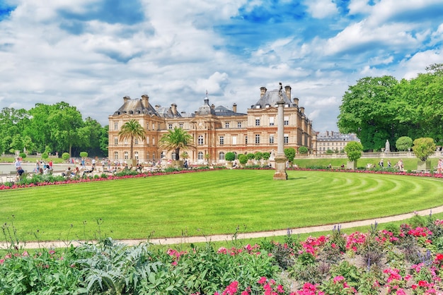 PARIS FRANCE  JULY 08 2016  Luxembourg Palace and park in Paris the Jardin du Luxembourg one of the most beautiful gardens in Paris France