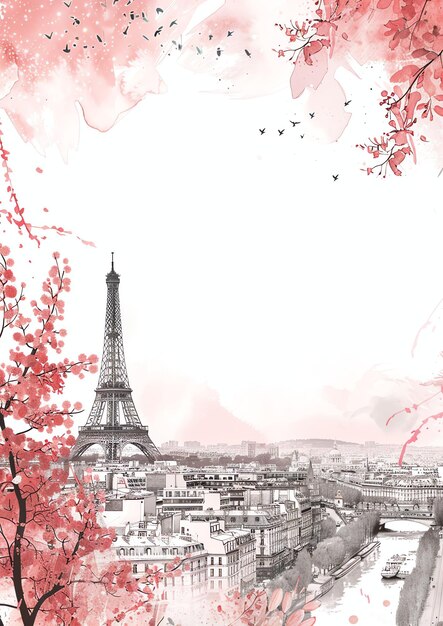 Франция Париж пейзаж акварель свадебное приглашение шаблон