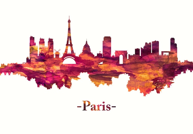 Paris France skyline in red