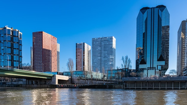 Paris, the Grenelle bridge on the Seine, with the towers of Beaugrenelle