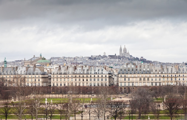 Paris - Montmartre view from Orsay Museum terrace during the arrival of a tempest