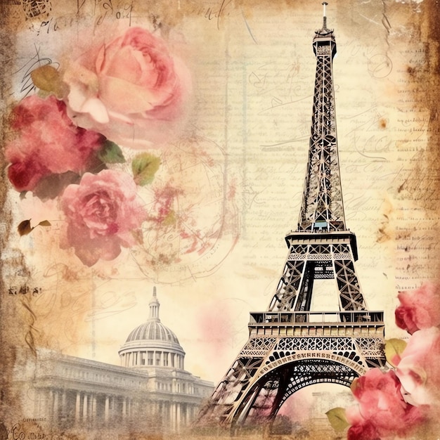 Paris old paper vintage digital paper