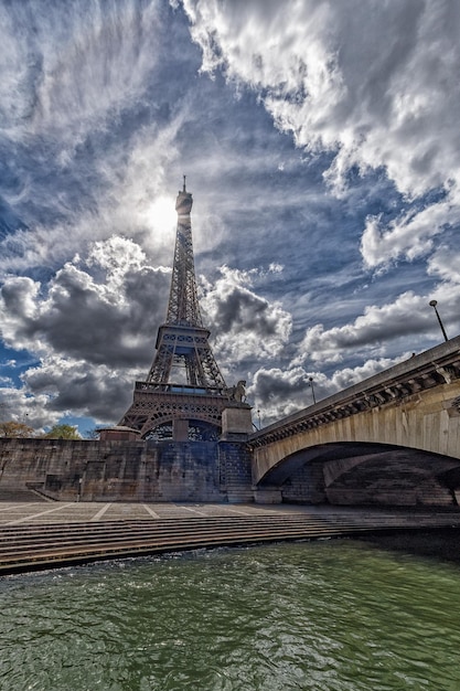 Paris sunny blue sky aerial view