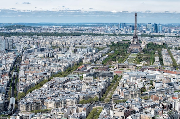 Paris sunny blue sky aerial view