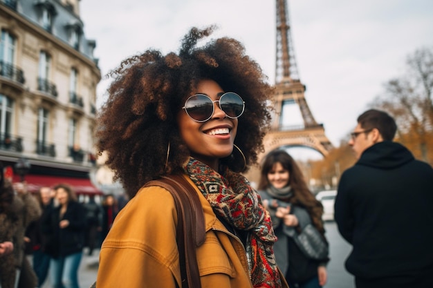 Foto turista parigina donna nera