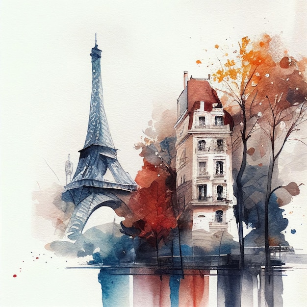 Paris in watercolor style by Generative AI