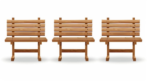 Park or backyard wooden bench Modern illustration of a realistic front view on an empty long seat made of planks Attractive light brown outdoor furniture for the urban environment