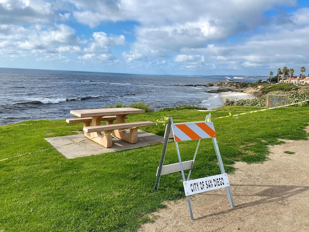 Park and beach closed during COVID-19 pandemic. closed area to prevent the spread of germs