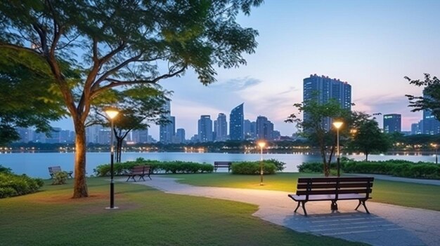 a park bench sitting next to a tree in a park