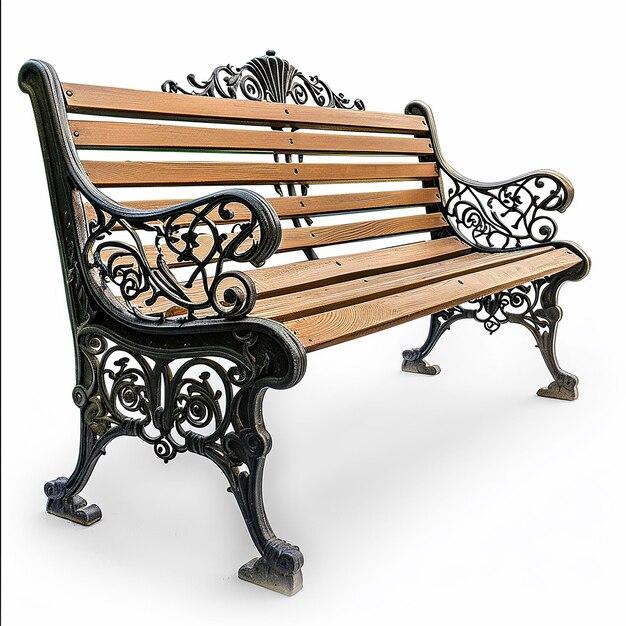 Park bench with clipping path on white background