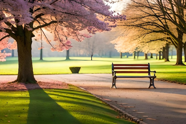 A park bench with a tree in the background and a bench with a bench in the foreground.