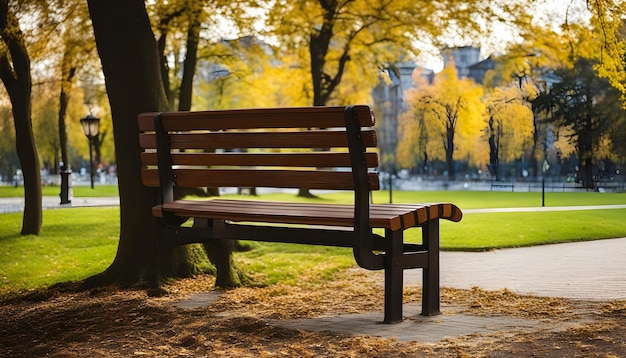 Photo a park bench with a tree in the background and a tree in the background