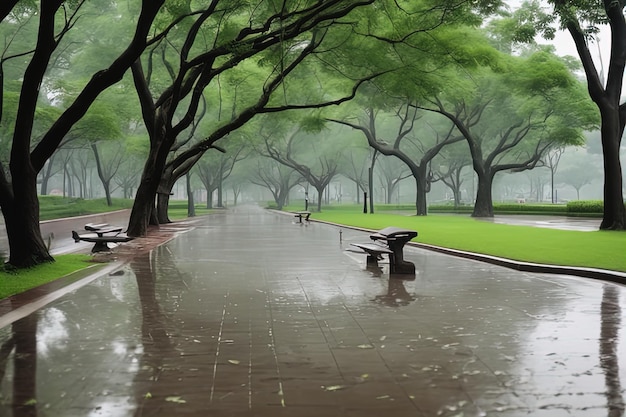 park in regenseizoen regenachtig weerpark