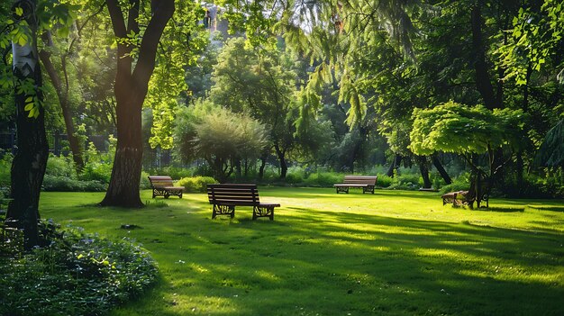 Photo the park is a beautiful place to relax and enjoy the scenery the trees are tall and lush and the grass is a rich green