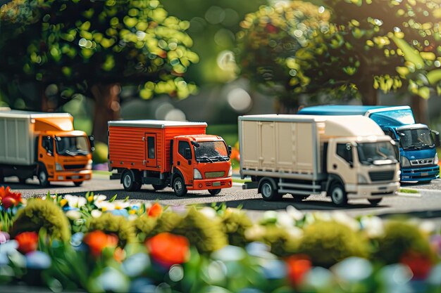 Foto consegna specializzata con piccoli camion e furgoni