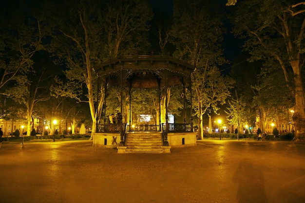 Park Zrinjevac at night in Zagreb city, Croatia