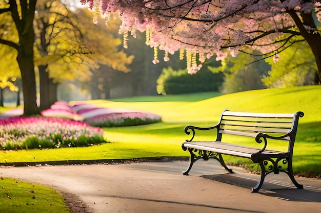 Foto parkbank in de lente