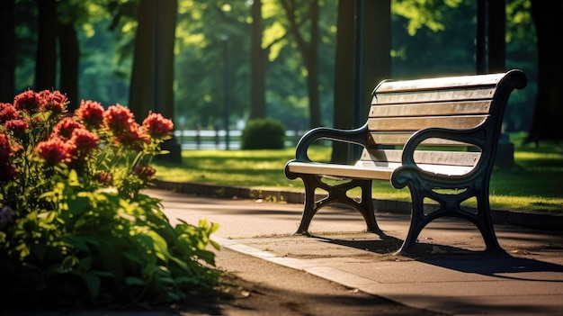 A parkbench at the park during summer