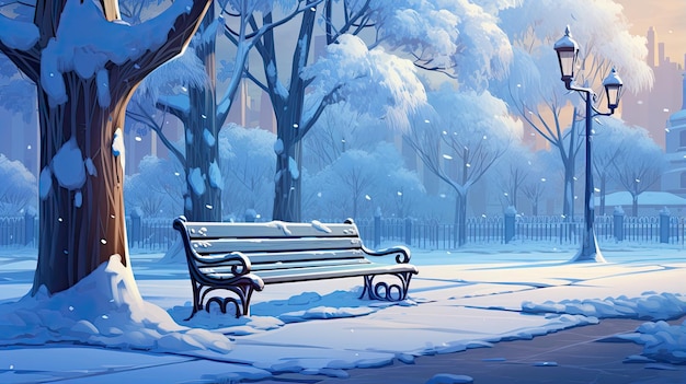 A parkbench at the park during winter