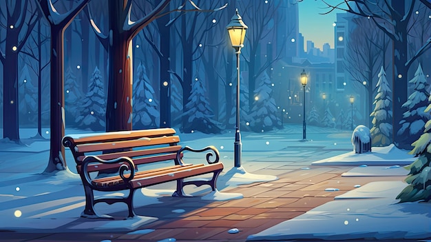 冬の公園のベンチ