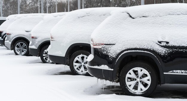 Photo parked cars covered with snow