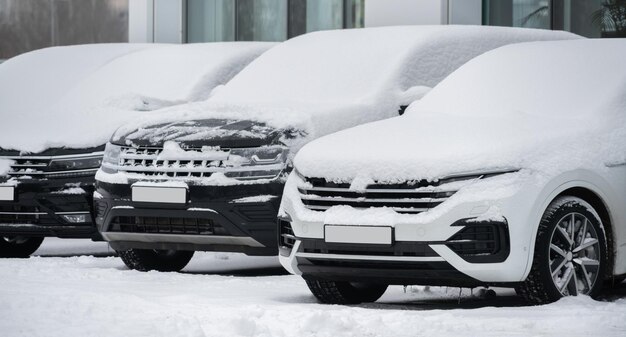 Parked cars covered with snow