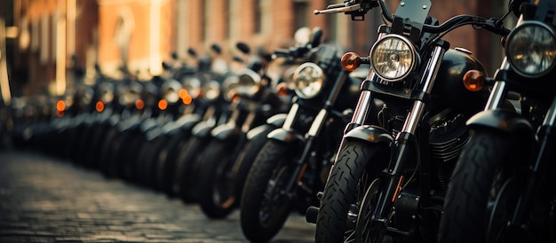 Parked motorcycles captured in a detailed vertical shot