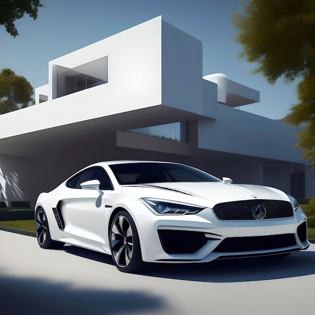 Parked outside modern building luxury white car