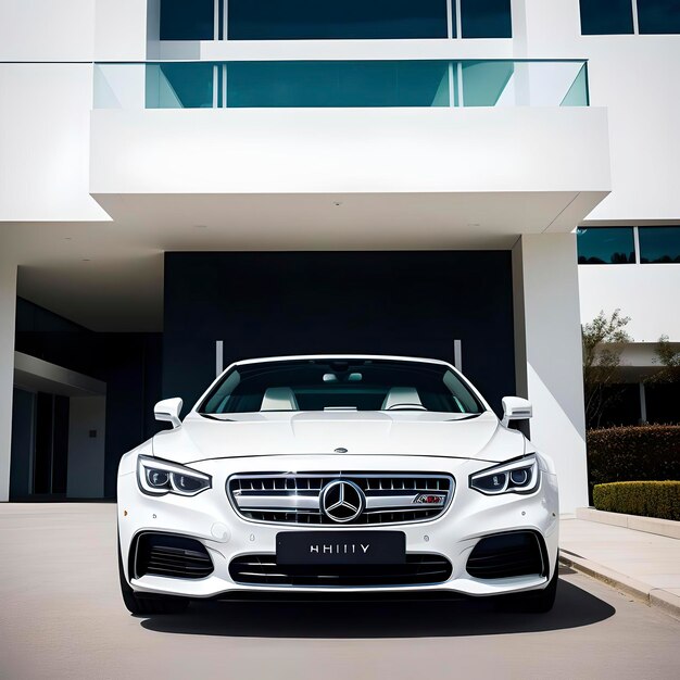 Parked outside modern building luxury white car