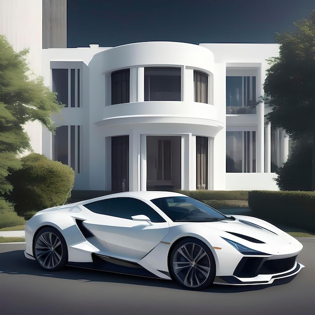 Parked outside modern building luxury white car