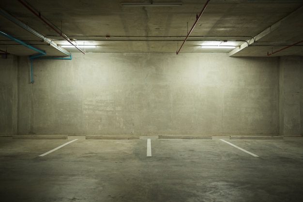 Parking garage department store interior with blank billboard