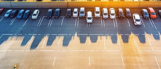 a parking lot filled with lots of parked cars