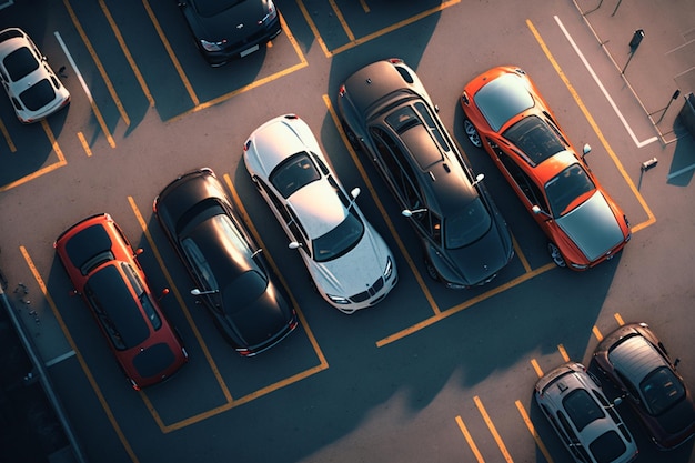 A parking lot with many cars and one that says'car parking'on it