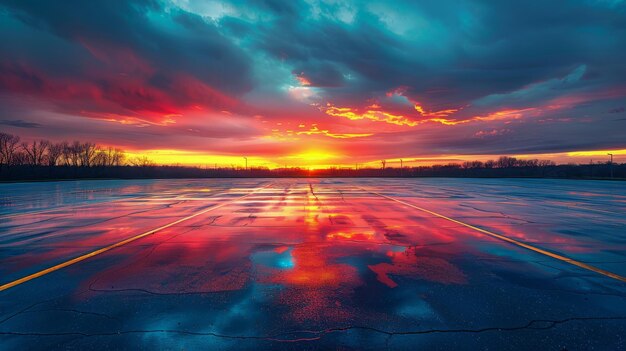 Photo parking lot with setting sun