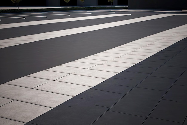 Parking lot with smooth asphalt surface modern street paving section