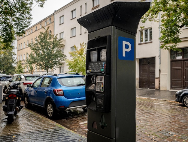 parking meter on poznan street poland is easy to use