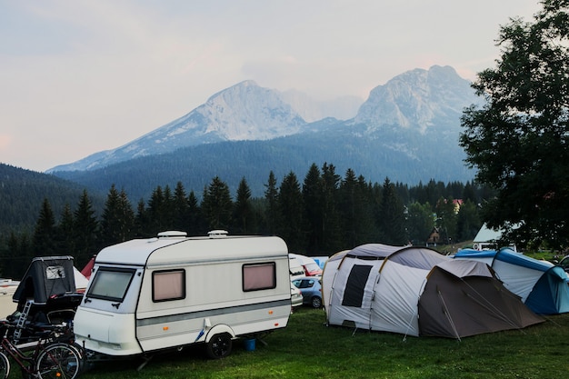 Parking in a mountain camping