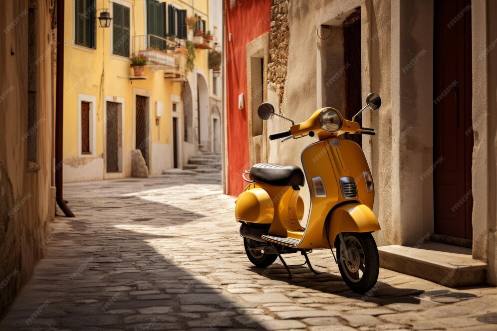 Premium Photo Parking Nostalgia Capturing a Retro Scooter in the Historic Streets of Piran